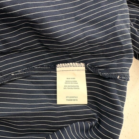 Luxology Navy Pinstripe Ruffle Sleeve Dress 8 Rayon Tencel Striped Old Money - Picture 5 of 10